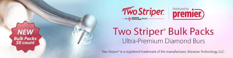 Two Striper Bulk Packs, Ultra-Premium Diamond Burs distributed by Premier Dental. Now available in 50-count Bulk packs!